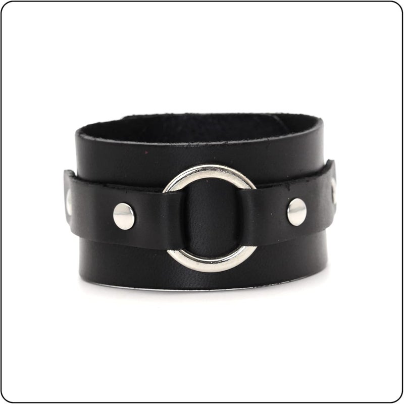 Fusamk Punk Rock Circle Pattern Wristband Wide Leather Cuff Bracelet - Image 2